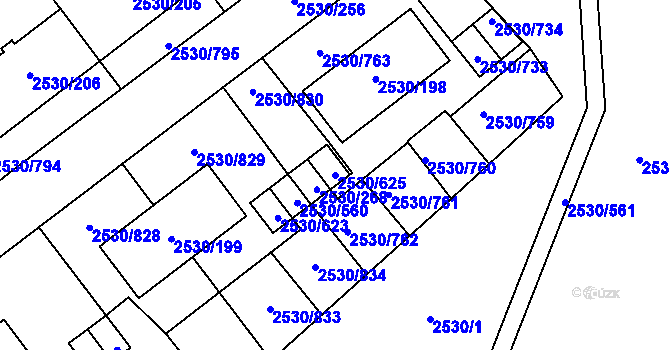 Parcela st. 2530/625 v KÚ Opava-Předměstí, Katastrální mapa