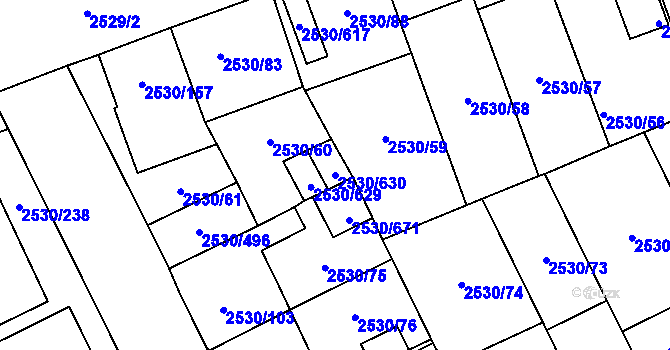 Parcela st. 2530/630 v KÚ Opava-Předměstí, Katastrální mapa