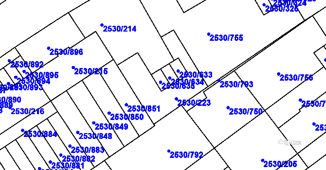 Parcela st. 2530/635 v KÚ Opava-Předměstí, Katastrální mapa