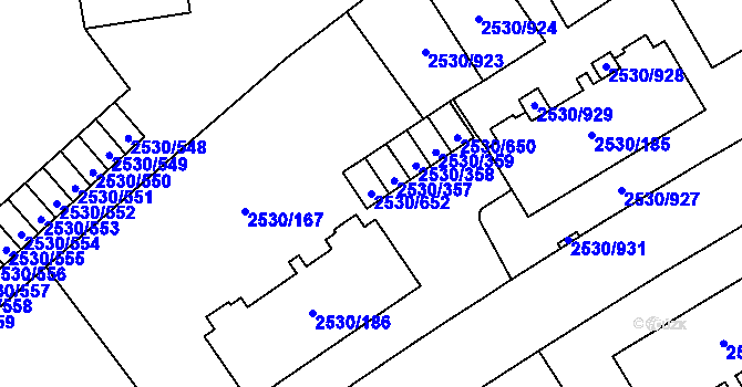 Parcela st. 2530/652 v KÚ Opava-Předměstí, Katastrální mapa
