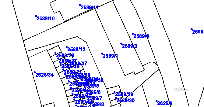 Parcela st. 2589/1 v KÚ Opava-Předměstí, Katastrální mapa
