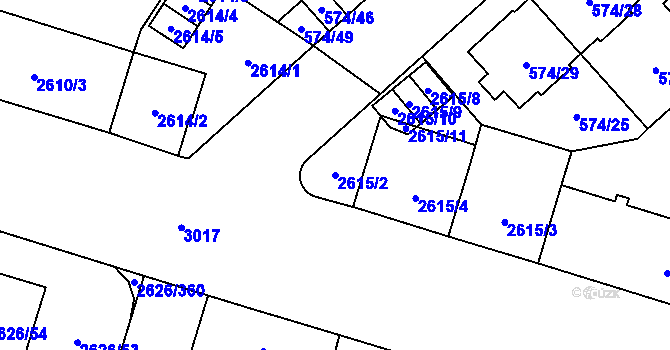 Parcela st. 2615/2 v KÚ Opava-Předměstí, Katastrální mapa