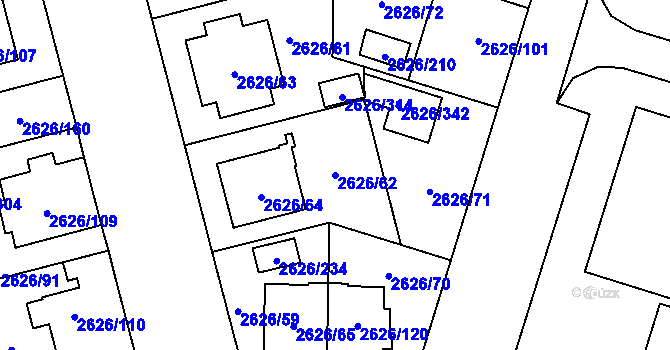 Parcela st. 2626/62 v KÚ Opava-Předměstí, Katastrální mapa