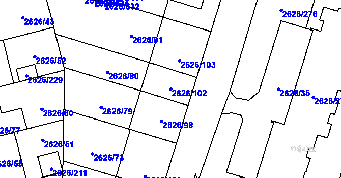 Parcela st. 2626/102 v KÚ Opava-Předměstí, Katastrální mapa