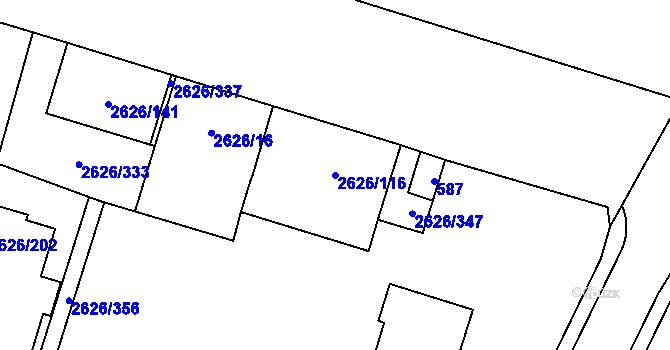 Parcela st. 2626/116 v KÚ Opava-Předměstí, Katastrální mapa