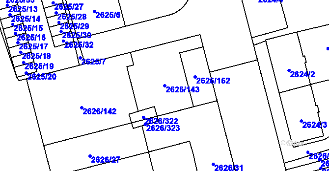 Parcela st. 2626/143 v KÚ Opava-Předměstí, Katastrální mapa