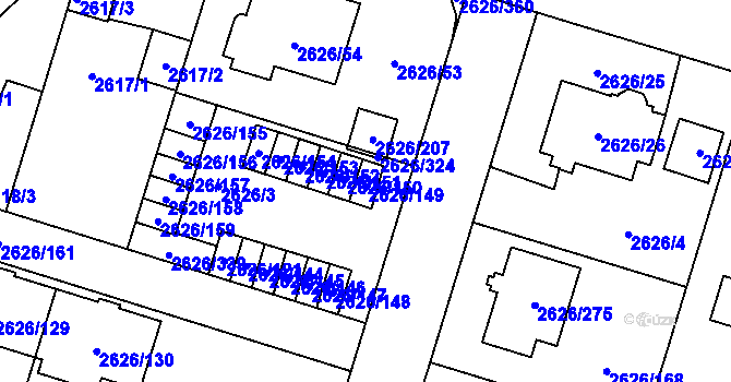 Parcela st. 2626/149 v KÚ Opava-Předměstí, Katastrální mapa