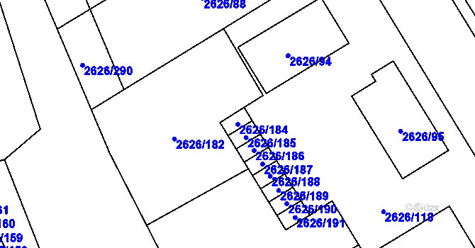 Parcela st. 2626/184 v KÚ Opava-Předměstí, Katastrální mapa