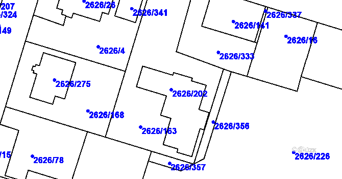 Parcela st. 2626/202 v KÚ Opava-Předměstí, Katastrální mapa
