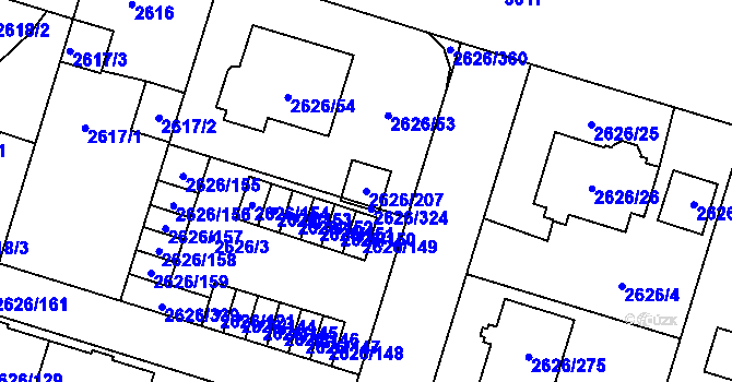 Parcela st. 2626/207 v KÚ Opava-Předměstí, Katastrální mapa