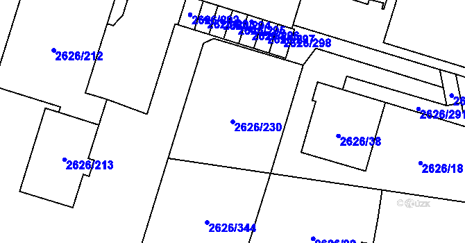 Parcela st. 2626/230 v KÚ Opava-Předměstí, Katastrální mapa