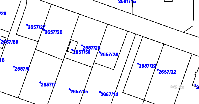 Parcela st. 2657/24 v KÚ Opava-Předměstí, Katastrální mapa