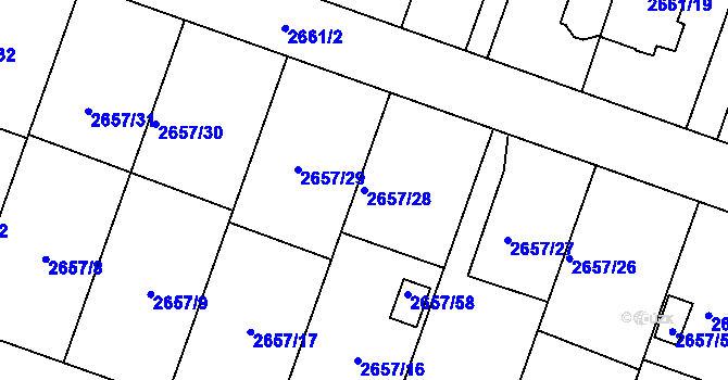 Parcela st. 2657/28 v KÚ Opava-Předměstí, Katastrální mapa