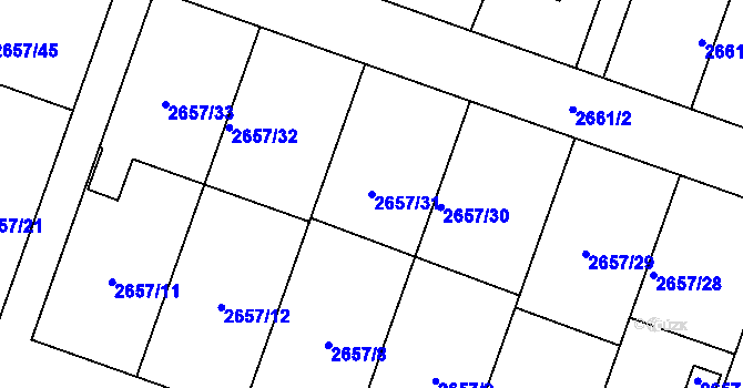 Parcela st. 2657/31 v KÚ Opava-Předměstí, Katastrální mapa