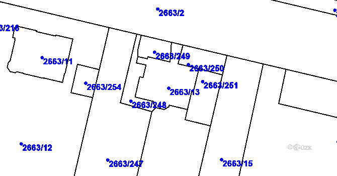 Parcela st. 2663/13 v KÚ Opava-Předměstí, Katastrální mapa