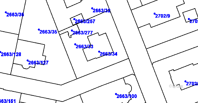 Parcela st. 2663/34 v KÚ Opava-Předměstí, Katastrální mapa