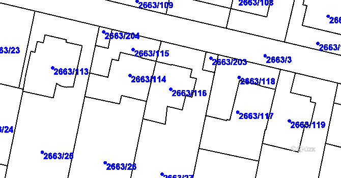 Parcela st. 2663/116 v KÚ Opava-Předměstí, Katastrální mapa