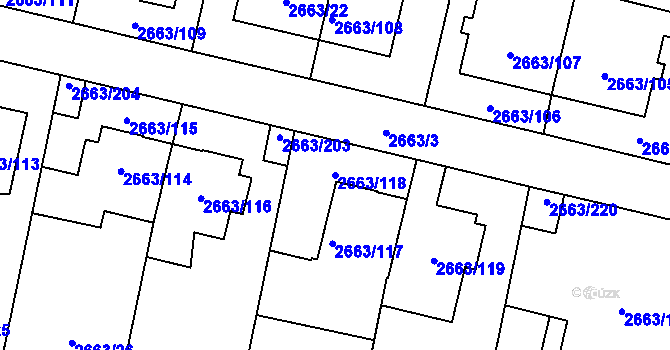 Parcela st. 2663/118 v KÚ Opava-Předměstí, Katastrální mapa