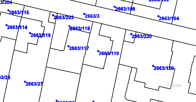 Parcela st. 2663/119 v KÚ Opava-Předměstí, Katastrální mapa