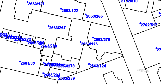 Parcela st. 2663/123 v KÚ Opava-Předměstí, Katastrální mapa