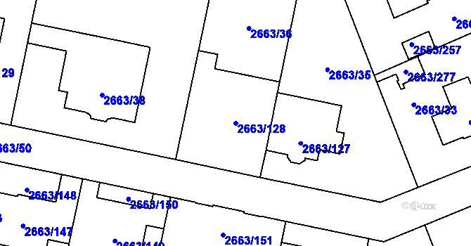 Parcela st. 2663/128 v KÚ Opava-Předměstí, Katastrální mapa