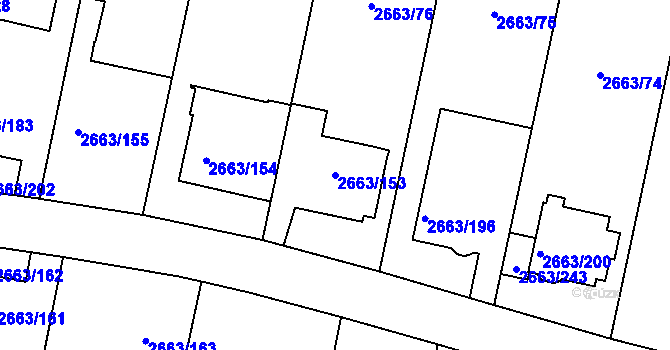 Parcela st. 2663/153 v KÚ Opava-Předměstí, Katastrální mapa