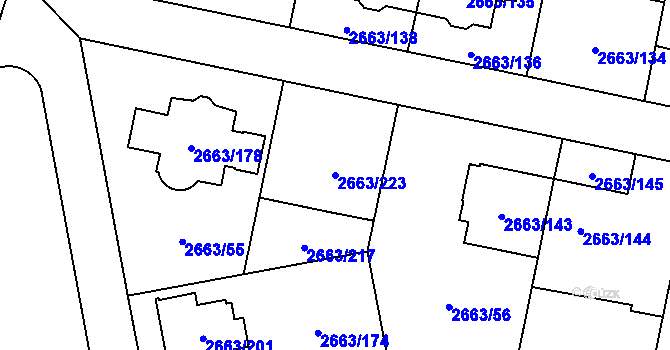 Parcela st. 2663/223 v KÚ Opava-Předměstí, Katastrální mapa