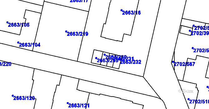 Parcela st. 2663/230 v KÚ Opava-Předměstí, Katastrální mapa