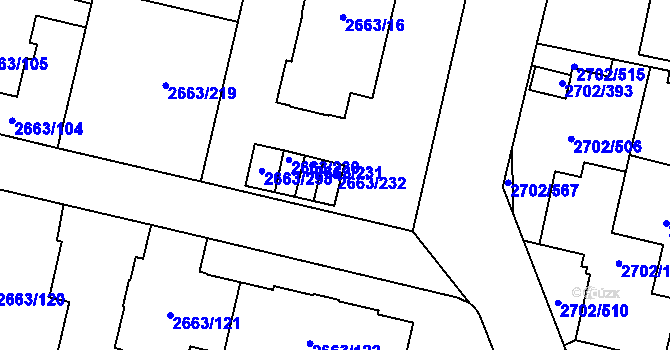 Parcela st. 2663/232 v KÚ Opava-Předměstí, Katastrální mapa