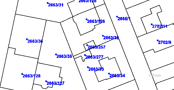 Parcela st. 2663/257 v KÚ Opava-Předměstí, Katastrální mapa