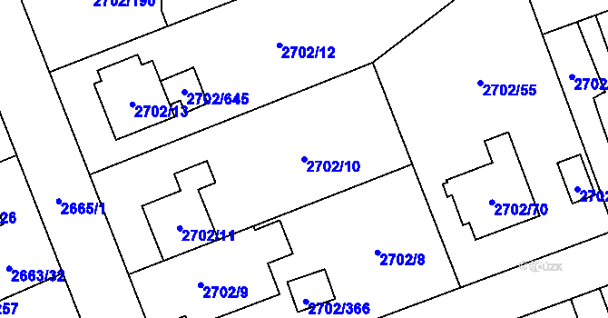 Parcela st. 2702/10 v KÚ Opava-Předměstí, Katastrální mapa