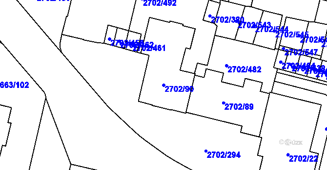 Parcela st. 2702/90 v KÚ Opava-Předměstí, Katastrální mapa