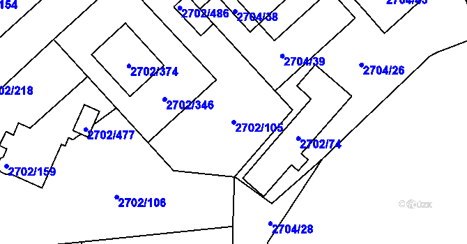 Parcela st. 2702/105 v KÚ Opava-Předměstí, Katastrální mapa