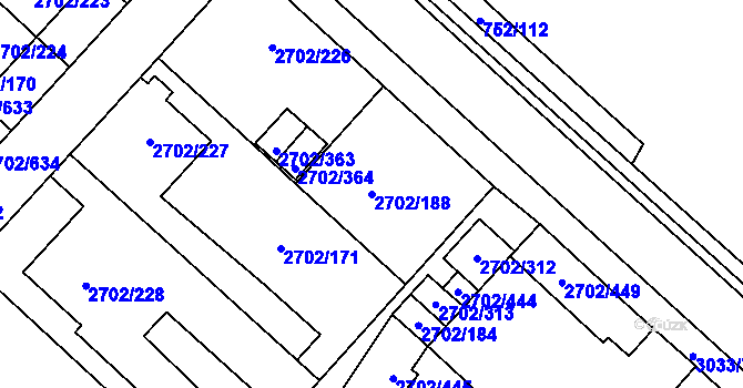 Parcela st. 2702/188 v KÚ Opava-Předměstí, Katastrální mapa