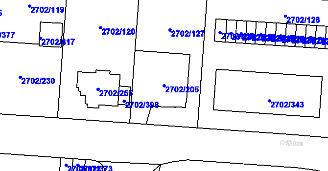 Parcela st. 2702/205 v KÚ Opava-Předměstí, Katastrální mapa
