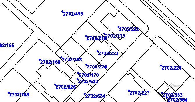 Parcela st. 2702/223 v KÚ Opava-Předměstí, Katastrální mapa