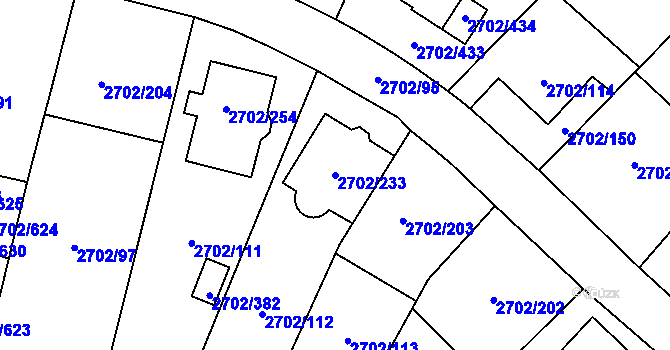 Parcela st. 2702/233 v KÚ Opava-Předměstí, Katastrální mapa