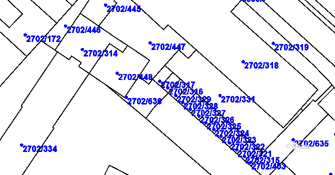 Parcela st. 2702/316 v KÚ Opava-Předměstí, Katastrální mapa