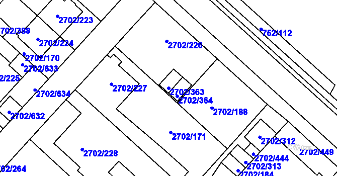Parcela st. 2702/363 v KÚ Opava-Předměstí, Katastrální mapa