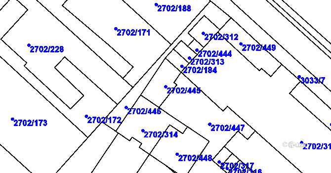 Parcela st. 2702/445 v KÚ Opava-Předměstí, Katastrální mapa