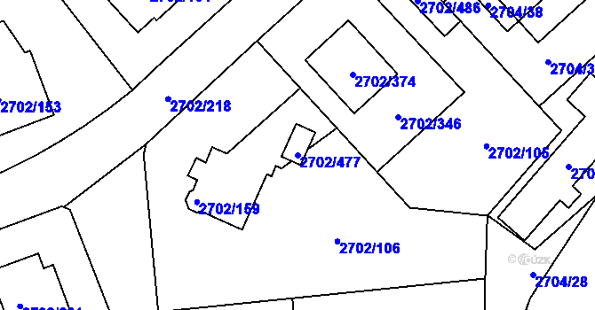 Parcela st. 2702/477 v KÚ Opava-Předměstí, Katastrální mapa