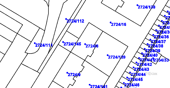 Parcela st. 2724/8 v KÚ Opava-Předměstí, Katastrální mapa