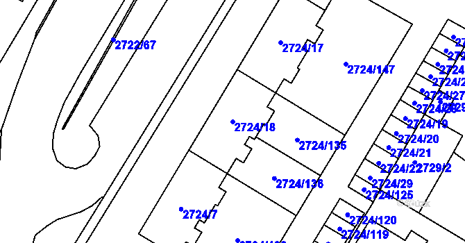 Parcela st. 2724/18 v KÚ Opava-Předměstí, Katastrální mapa