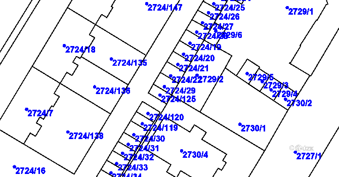 Parcela st. 2724/29 v KÚ Opava-Předměstí, Katastrální mapa