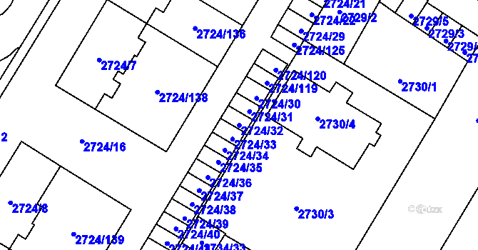 Parcela st. 2724/32 v KÚ Opava-Předměstí, Katastrální mapa