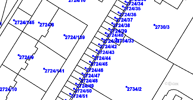Parcela st. 2724/43 v KÚ Opava-Předměstí, Katastrální mapa