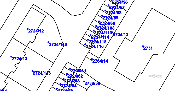 Parcela st. 2724/116 v KÚ Opava-Předměstí, Katastrální mapa