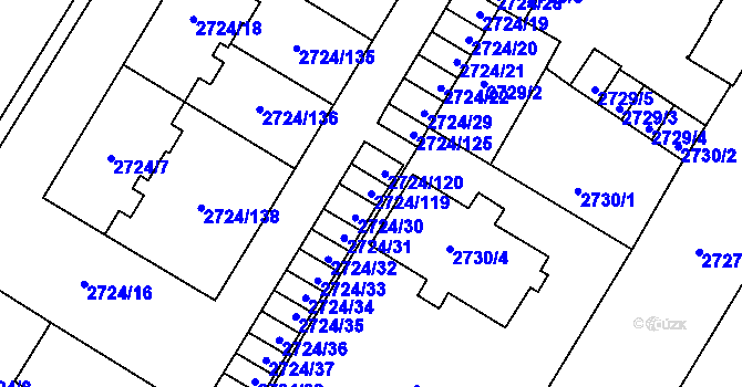 Parcela st. 2724/119 v KÚ Opava-Předměstí, Katastrální mapa
