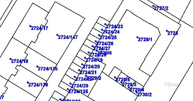 Parcela st. 2729/6 v KÚ Opava-Předměstí, Katastrální mapa