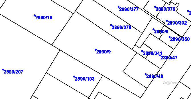 Parcela st. 2890/9 v KÚ Opava-Předměstí, Katastrální mapa